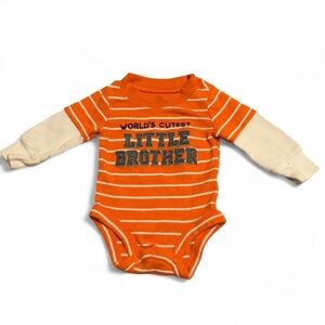 Carter's Orange and White Striped World’s Cutest Little Brother Bodysuit